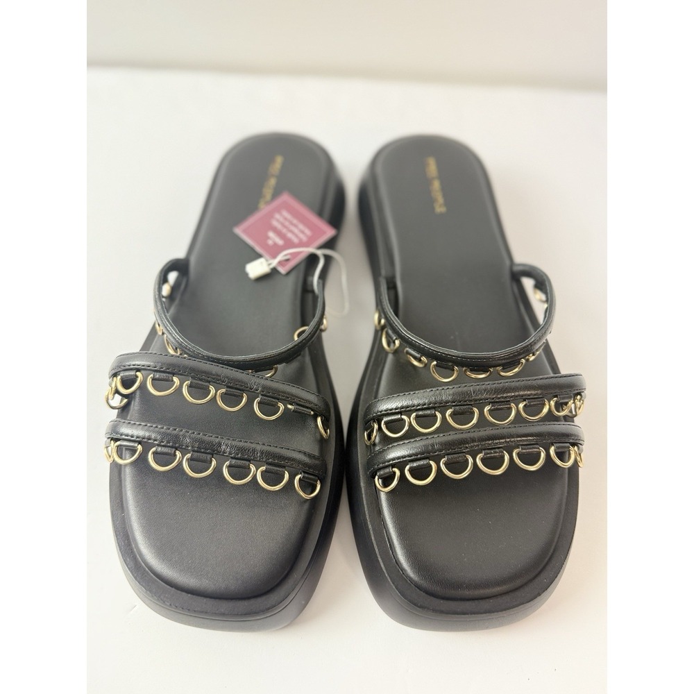 Free People Midas Touch Slides Sandals Black Leather Chunky‎ Studded Sz 11 - Picture 4 of 7